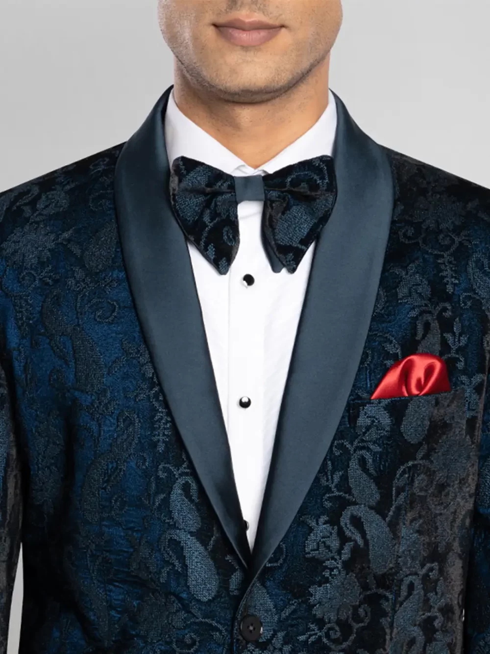 5 piece Textured Tuxedo Suit - Blue