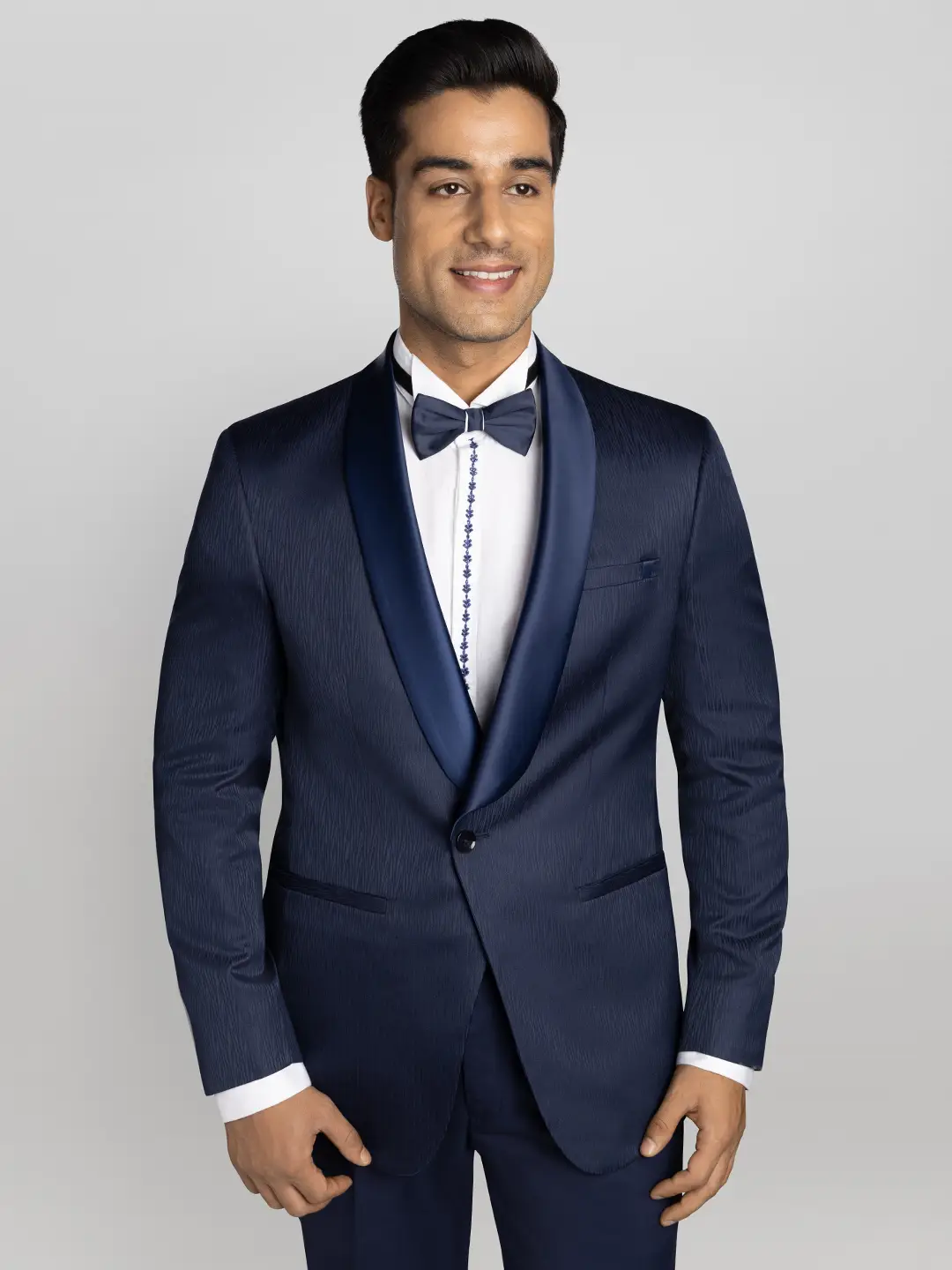 2 piece Textured Tuxedo Suit - Blue - P N RAO