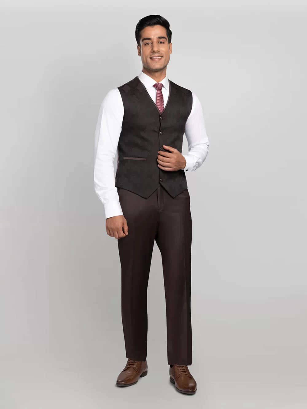 5 piece Textured Tuxedo Suit - Wine