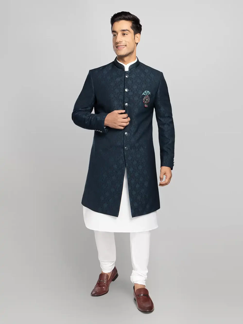 Men's Jacquard Long Suit - Teal Blue