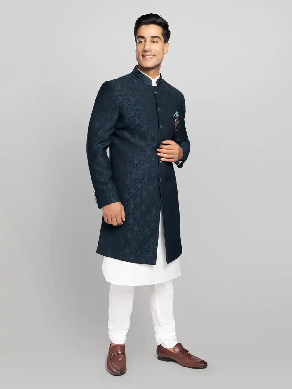 Men's Jacquard Long Suit - Teal Blue