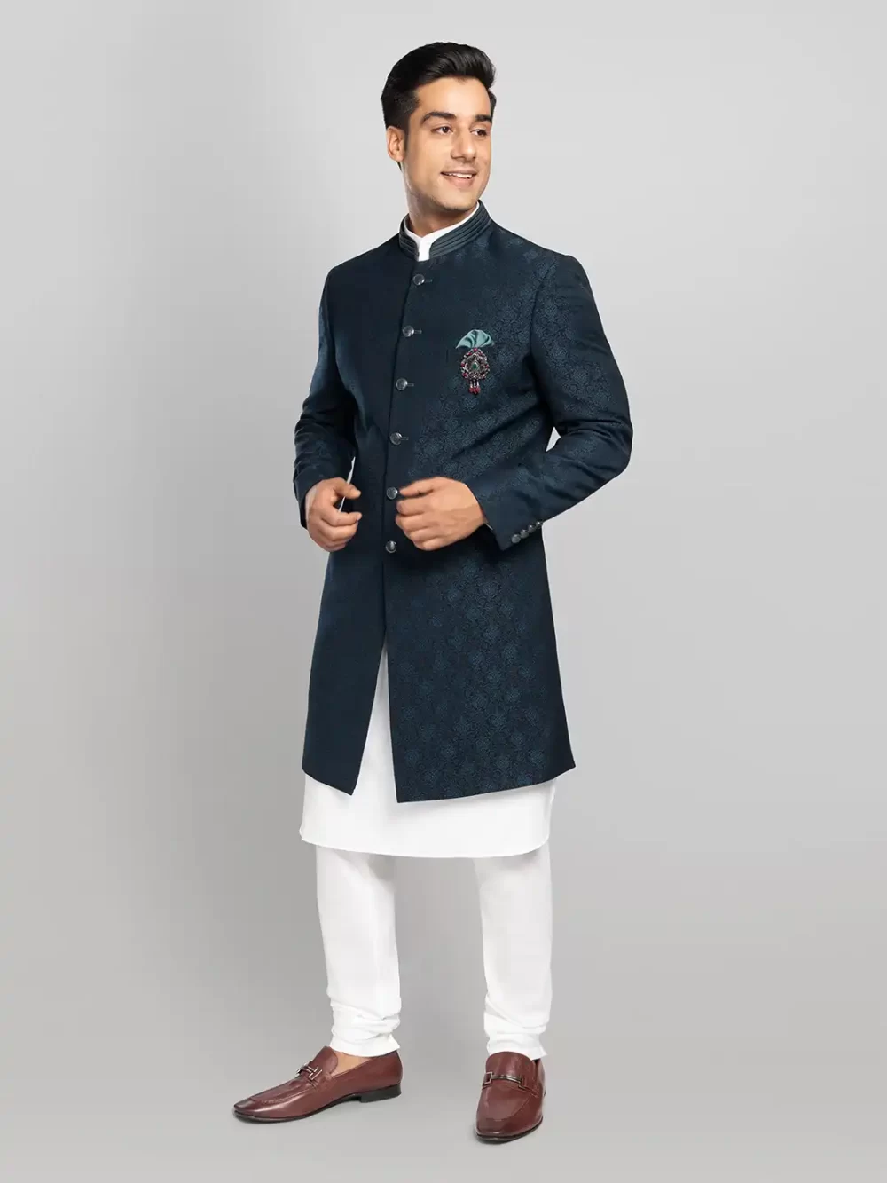 Men's Jacquard Long Suit - Teal Blue