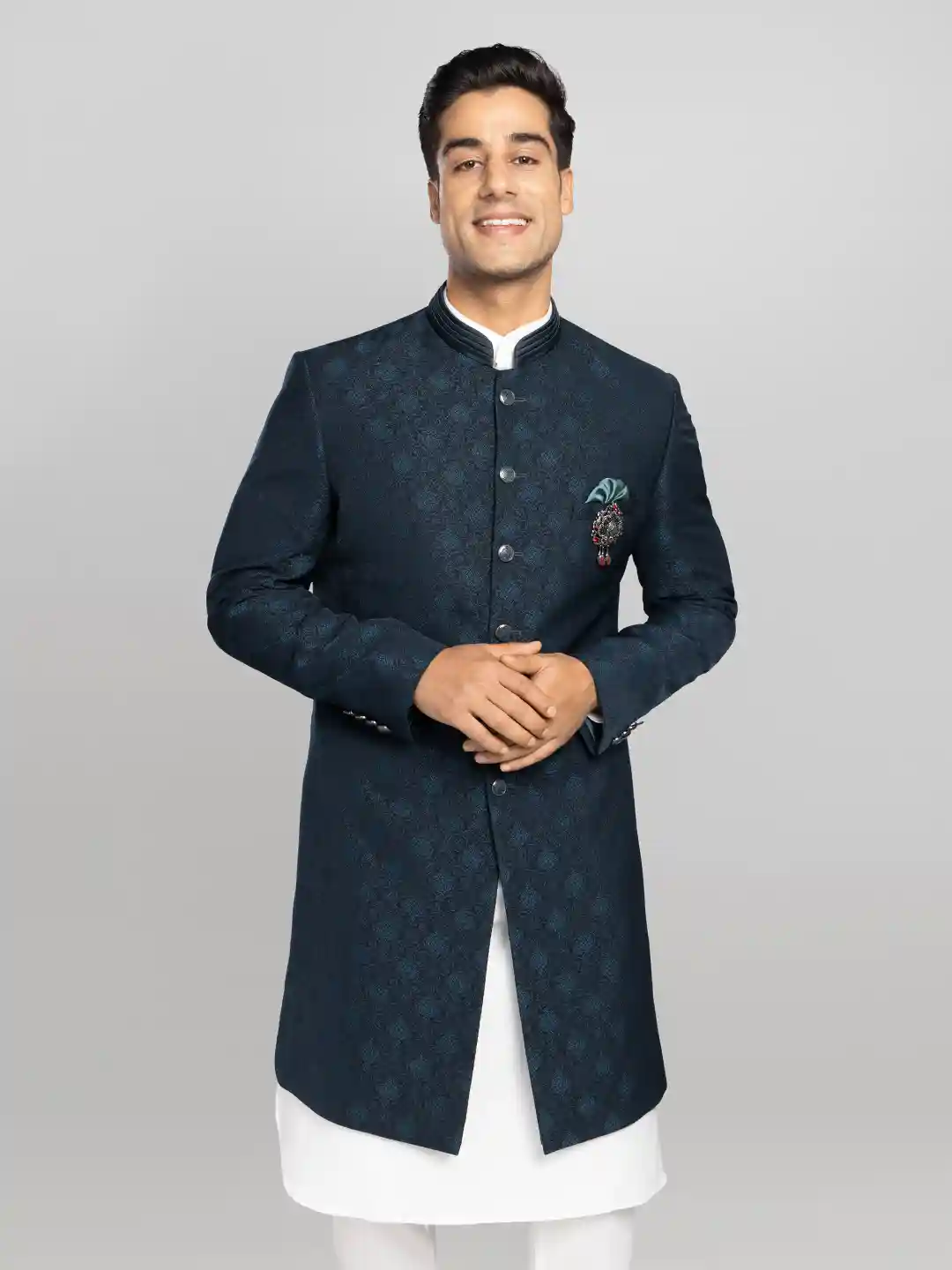 Men's Jacquard Long Suit - Teal Blue