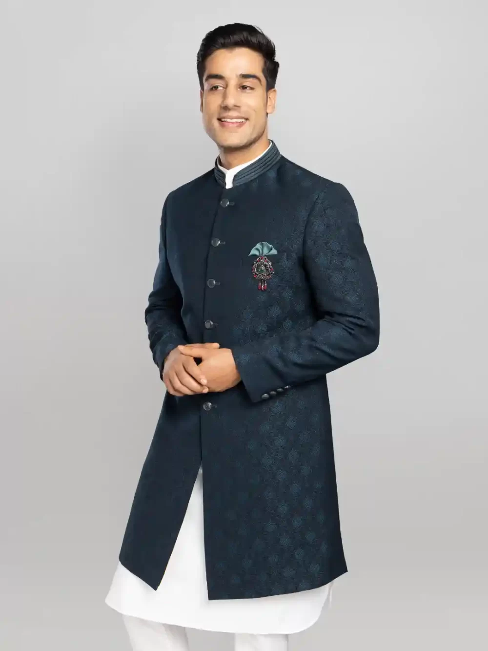 Men's Jacquard Long Suit - Teal Blue