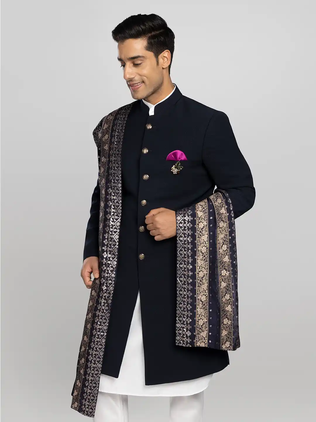 Men's Black Jacquard Long Suit