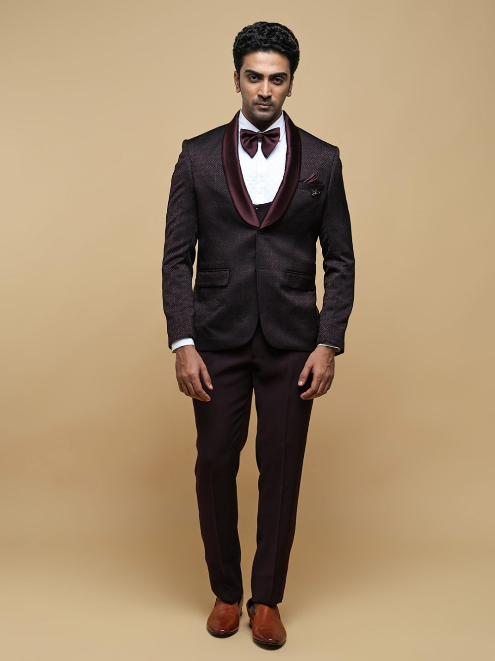 5 Piece Wine Color Tuxedo Suit