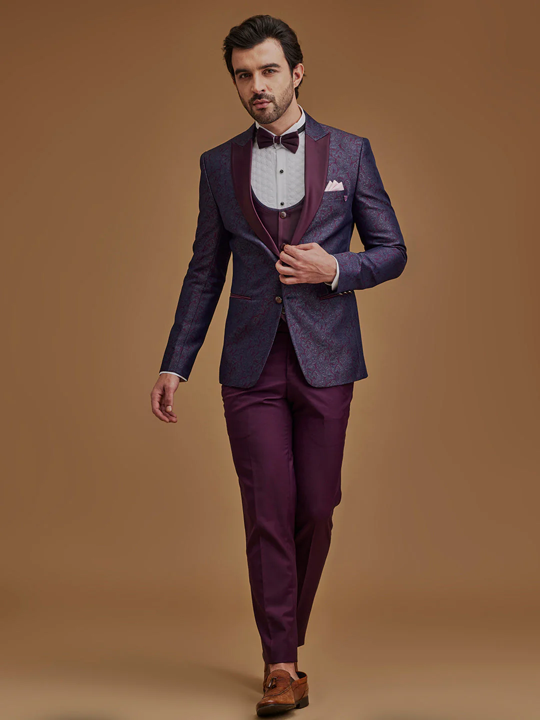 Single Breasted Paisley Wine Five Piece Suit