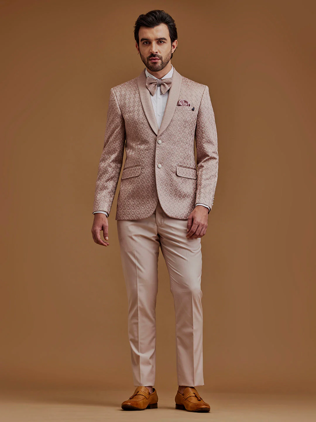 Single Breasted Textured Coral Suit